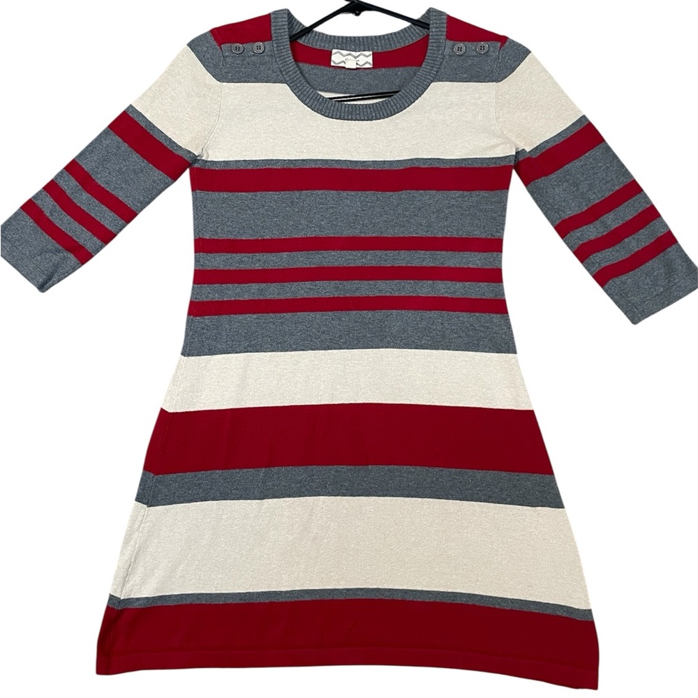 Striped Red and Gray Sweater Dress